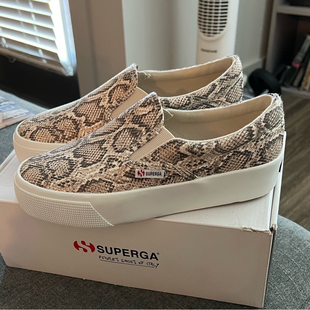 NIB Superga snake skin slip on- 8.5